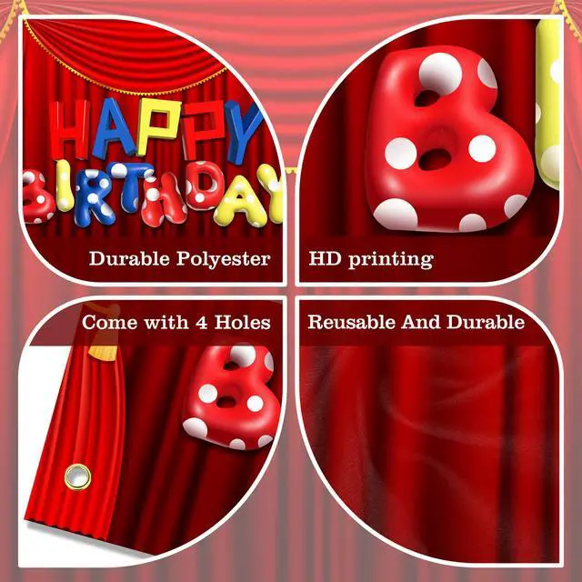 Alt view image 6 of 7 - Circus Show Happy Birthday Backdrop Banner Cartoon Stage Red Curtain Theme Background Decor for Boys Girls Birthday Party Decorations Photo Studio Props Supplies 72x43in