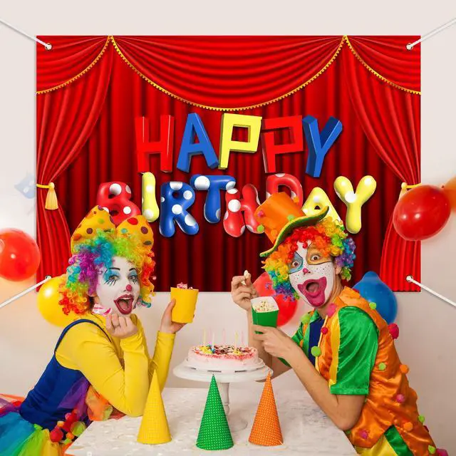 Alt view image 4 of 7 - Circus Show Happy Birthday Backdrop Banner Cartoon Stage Red Curtain Theme Background Decor for Boys Girls Birthday Party Decorations Photo Studio Props Supplies 72x43in