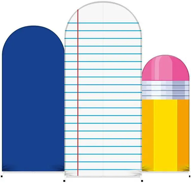 Main image of Set of 3 Back to School Arch Backdrop Covers, Pencil Backdrops, Blue Lined Notebook Backgrounds, 4ft, 5ft, 6ft