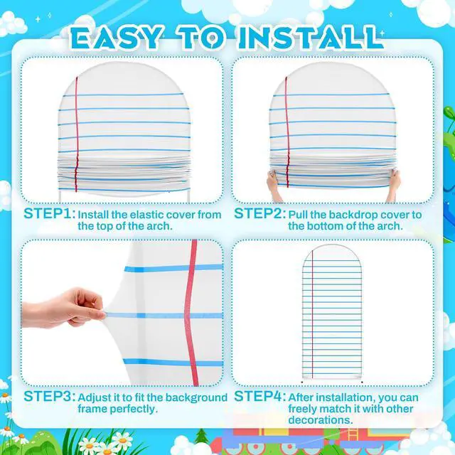Alt view image 2 of 7 - Set of 3 Back to School Arch Backdrop Covers, Pencil Backdrops, Blue Lined Notebook Backgrounds, 4ft, 5ft, 6ft