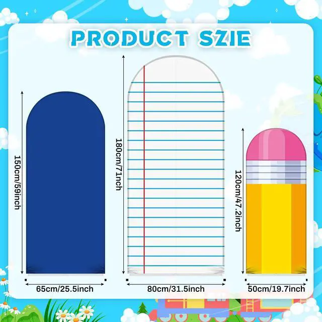 Alt view image 3 of 7 - Set of 3 Back to School Arch Backdrop Covers, Pencil Backdrops, Blue Lined Notebook Backgrounds, 4ft, 5ft, 6ft
