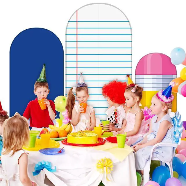 Alt view image 5 of 7 - Set of 3 Back to School Arch Backdrop Covers, Pencil Backdrops, Blue Lined Notebook Backgrounds, 4ft, 5ft, 6ft