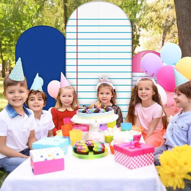 Alt view image 6 of 7 - Set of 3 Back to School Arch Backdrop Covers, Pencil Backdrops, Blue Lined Notebook Backgrounds, 4ft, 5ft, 6ft