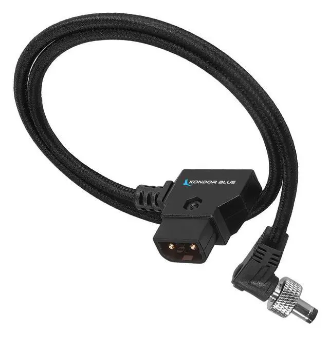 Main image of 18 Inch Straight Cable D-Tap to Locking DC 2.5mm Right Angle Power Cable | Screw Lock Barrel, Nylon Braided Reinforced for Monitors, LED Lights, Accessories | Black