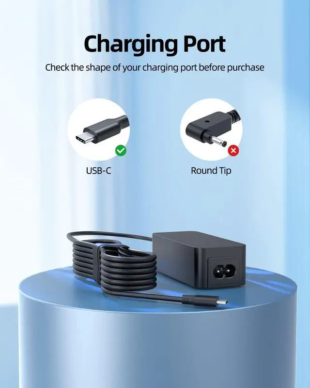 Alt view image 3 of 7 - 45W USB-C Charger Fit for Lenovo Chromebook Laptop, 10FT Power Cord | Fast Charging Replacement Adapter for Lenovo Chromebook Laptop Computer, Portable Design