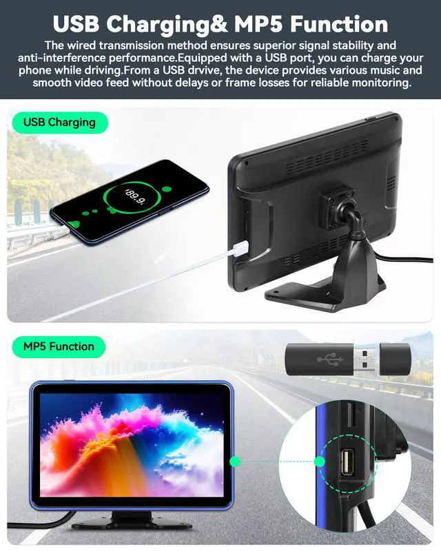 Alt view image 5 of 7 - 5 Channel RV Backup Camera Vehicle Backup System with 10.1'' Monitor Touchscreen & 5 Split Display 1080P Backup Cameras, MP5 Player Vehicle DVR Recorder for RV/Truck/Bus/Trailer/Camper/Van