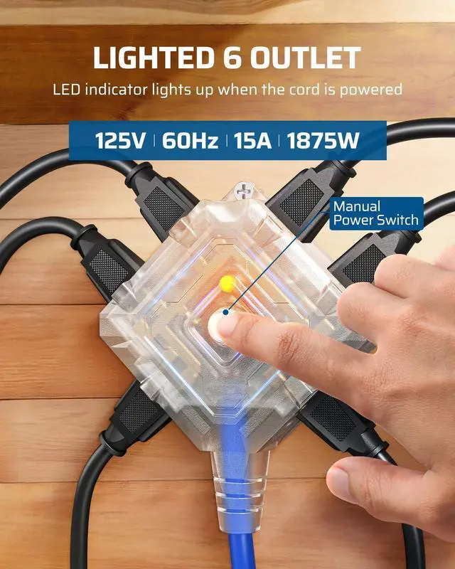 Alt view image 2 of 7 - 6 Grounded Outlets Retractable Cord Reel, 12/3C SJTOW, 40FT, ETL | Twist-Lock Stopper,15A Circuit Breaker,SJTOW Heavy Duty Power Cord, Automatic Retractable,180°Swivel Bracket for Garage