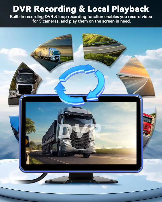 Alt view image 7 of 7 - 5 Channel RV Backup Camera Vehicle Backup System with 10.1'' Monitor Touchscreen & 5 Split Display 1080P Backup Cameras, MP5 Player Vehicle DVR Recorder for RV/Truck/Bus/Trailer/Camper/Van
