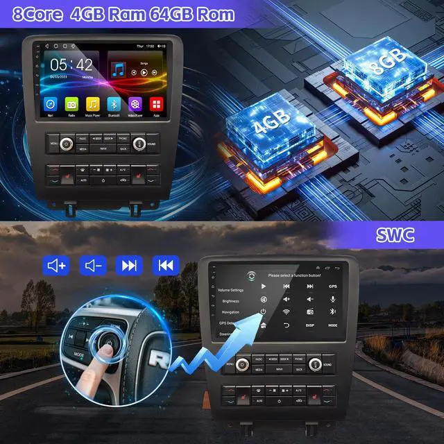 Alt view image 5 of 7 - 4+64G Car Radio for Ford Mustang 9 inch Touch Screen 2010 2011 2012 2013 2014 Stereo,Wireless Carplay/WiFi/Bluetooth/EQ Audio/Andriod Auto/AM/FM/AHD Camera