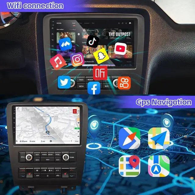 Alt view image 7 of 7 - 4+64G Car Radio for Ford Mustang 9 inch Touch Screen 2010 2011 2012 2013 2014 Stereo,Wireless Carplay/WiFi/Bluetooth/EQ Audio/Andriod Auto/AM/FM/AHD Camera