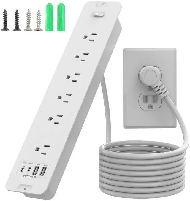 Main image of Recessed Power Strip, Flush Mount Power Strip with USB Ports, PD 20W USB C Fast Charging, 6 FT Extension Cord Surge Protector with1800J, Furniture Hidden Outlet for Side Table, End Table