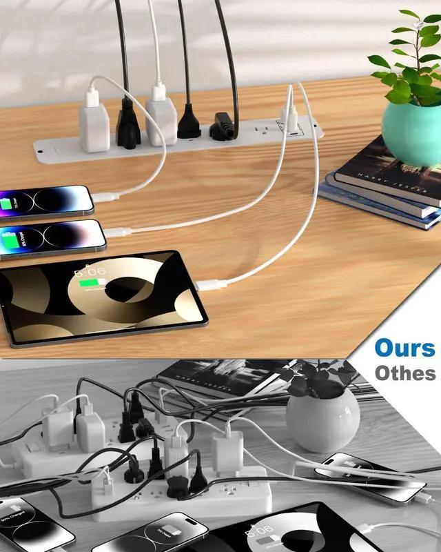 Alt view image 7 of 7 - Recessed Power Strip, Flush Mount Power Strip with USB Ports, PD 20W USB C Fast Charging, 6 FT Extension Cord Surge Protector with1800J, Furniture Hidden Outlet for Side Table, End Table