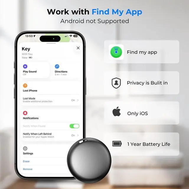 Alt view image 2 of 7 - Air Tracker Tags 4 Pack - Bluetooth Wallet Tracker, Keys Finder Work with Apple Find My (iOS Only), Smart Item Locator Tags for Luggage, Backpack, Phone (Black)