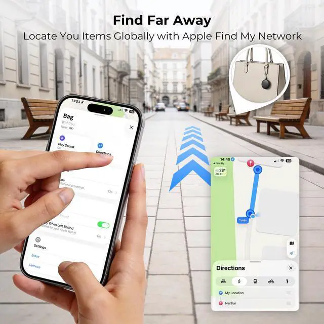 Alt view image 3 of 7 - Air Tracker Tags 4 Pack - Bluetooth Wallet Tracker, Keys Finder Work with Apple Find My (iOS Only), Smart Item Locator Tags for Luggage, Backpack, Phone (Black)