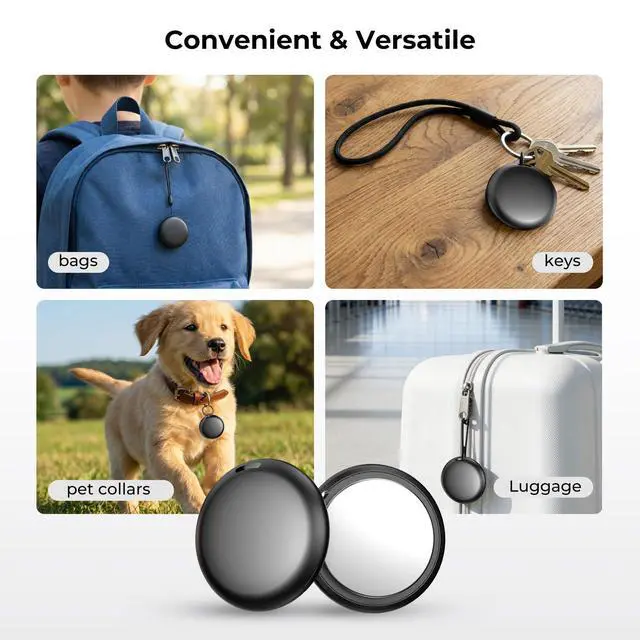 Alt view image 6 of 7 - Air Tracker Tags 4 Pack - Bluetooth Wallet Tracker, Keys Finder Work with Apple Find My (iOS Only), Smart Item Locator Tags for Luggage, Backpack, Phone (Black)