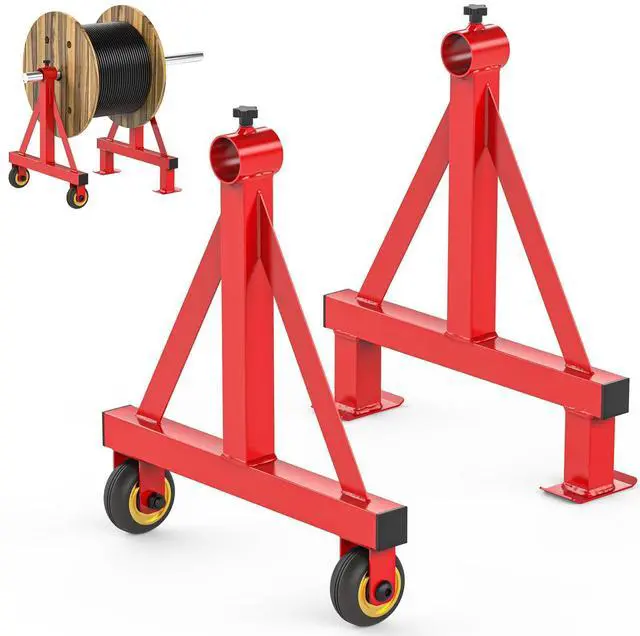 Main image of Wire Spool Rack Portable Cable Caddy Steel Wire Spool Holder | Wire Dispenser Rack with Wheels for up to 28" Diameter Spools 220 Lbs Capacity (Red)