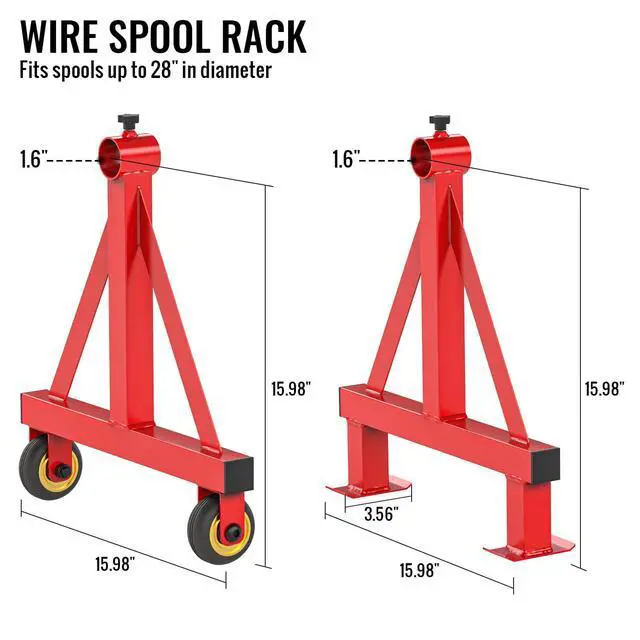 Alt view image 2 of 7 - Wire Spool Rack Portable Cable Caddy Steel Wire Spool Holder | Wire Dispenser Rack with Wheels for up to 28" Diameter Spools 220 Lbs Capacity (Red)