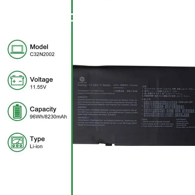 Alt view image 2 of 6 - C32N2002 Laptop Battery Replacement for Asus ZenBook Flip 15 UX535LI UX564EH UX564EI UX564PH Series Notebook 11.55V 96Wh 8230mAh