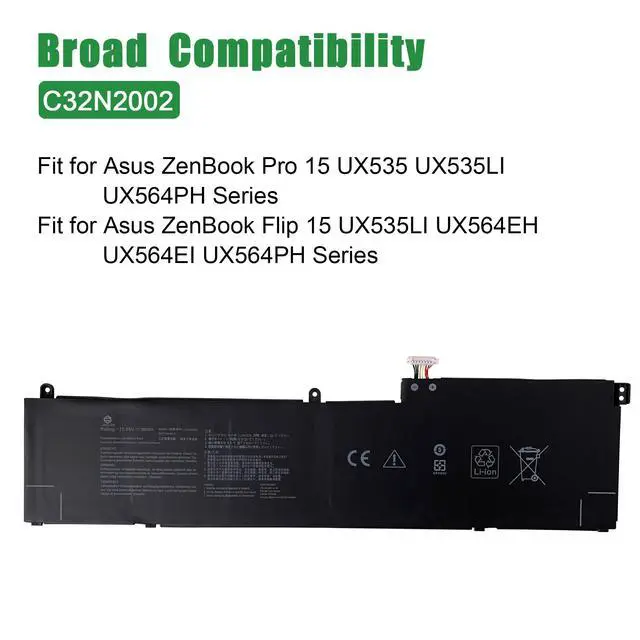 Alt view image 5 of 6 - C32N2002 Laptop Battery Replacement for Asus ZenBook Flip 15 UX535LI UX564EH UX564EI UX564PH Series Notebook 11.55V 96Wh 8230mAh