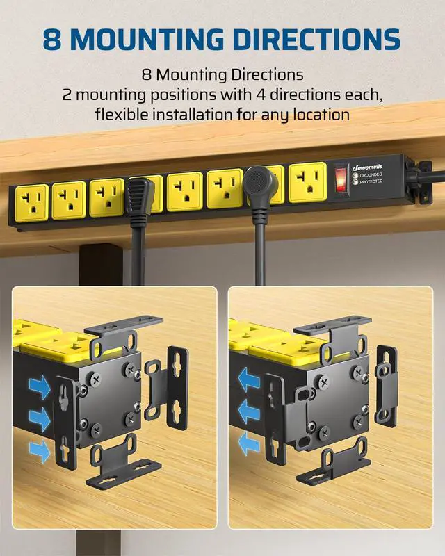 Alt view image 4 of 7 - 20 Amp Power Strip, 12 Gauge Extension Cord, 6FT, UL Listed | 8 AC Outlets, Overload & Surge Protection, Wide-Spaced 5-20R & 5-20P T-Slot, Heavy Duty for Garage, Workshop, Outdoor