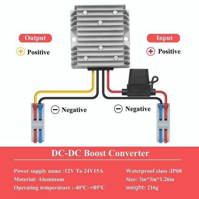 Alt view image 2 of 7 - DC 10-22V Step Up to 24V 15A 360W DC Boost Converter with Fuse | Voltage Regulator Supply Power Converter Waterproof Module Transformer for Golf Cart CNC Equipment RV Accessories