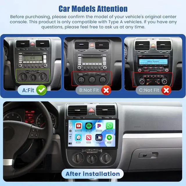 Alt view image 2 of 7 - Car Radio for Volkswagen Jetta 2006-2010(Manual A/C) CarPlay Android Auto | 10 Inch HD Touchscreen with 4+64G storage, Jetta Stereo with 5Ghz WiFi GPS Bluetooth FM/RDS EQ SWC Backup Camera MIC