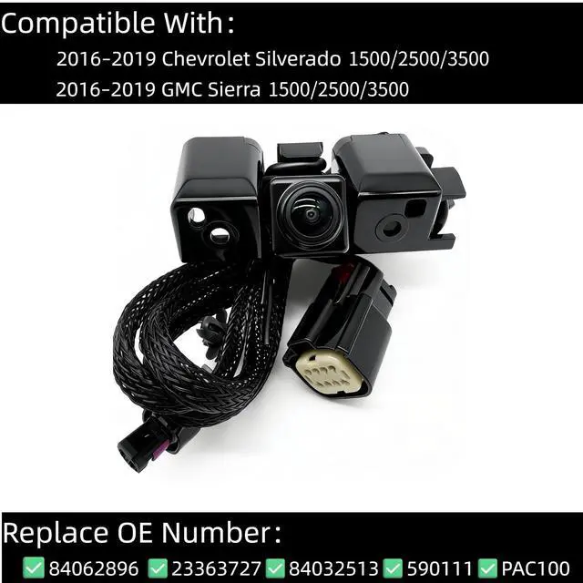 Alt view image 2 of 7 - HD Backup Camera Fits 2016-2019 Silverado/Sierra 1500 2500 3500 | for Power Tailgate, Night Vision, 170° Wide Angle View, Replace# 84062896