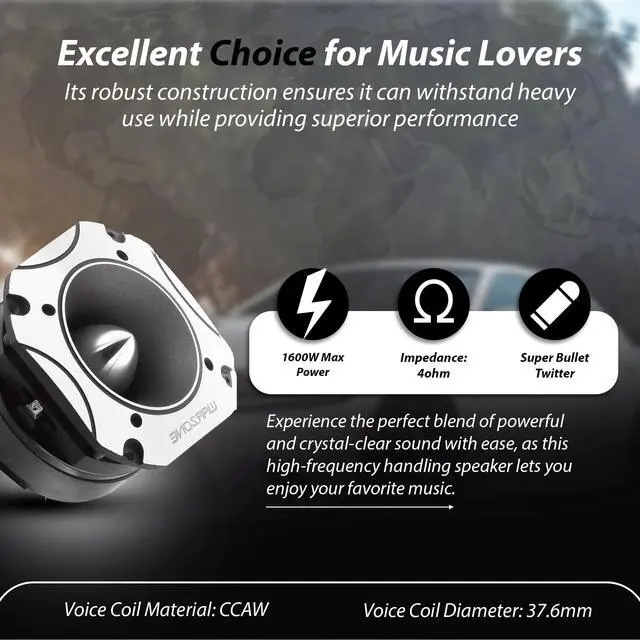 Alt view image 2 of 6 - WZ60TW 4.02-Inch Super Tweeter Speaker, 4 Ohm, 1600W Max Power, 105dB Sensitivity, Titanium Diaphragm, CCAW Voice Coil for Pro Car Audio