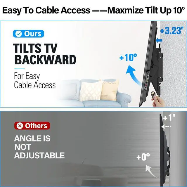 Alt view image 4 of 7 - TV Wall Mount for Most 37-86" TVs, Tilting TV Mount Bracket with Level Adjustment Fits 16" 24" Studs Easy for TVs Centering, Wall Mount Bracket Max VESA 800x400mm, 120 LBS Loading