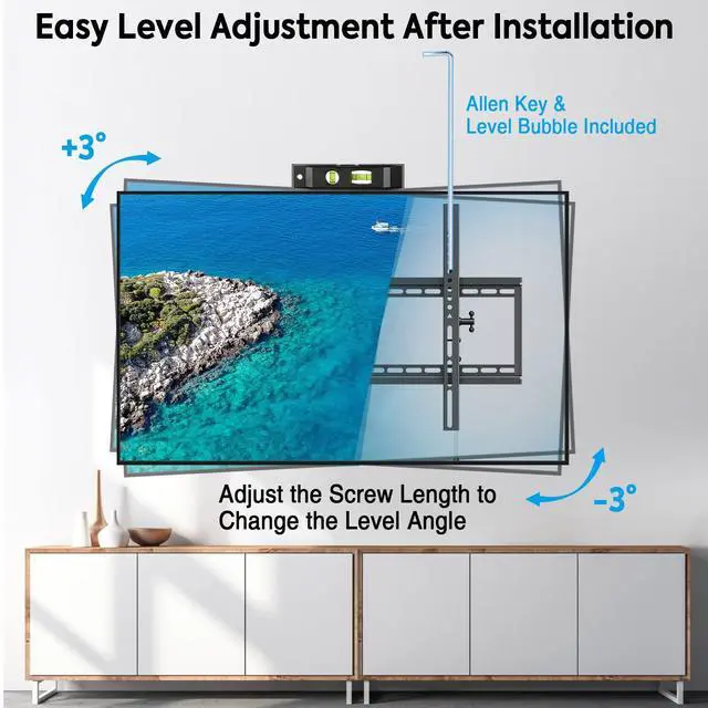 Alt view image 3 of 7 - TV Wall Mount for Most 37-86" TVs, Tilting TV Mount Bracket with Level Adjustment Fits 16" 24" Studs Easy for TVs Centering, Wall Mount Bracket Max VESA 800x400mm, 120 LBS Loading