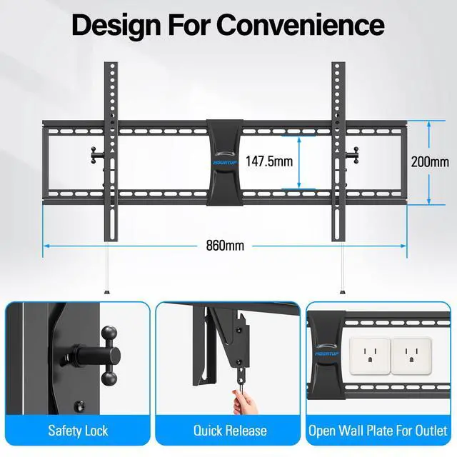 Alt view image 5 of 7 - TV Wall Mount for Most 37-86" TVs, Tilting TV Mount Bracket with Level Adjustment Fits 16" 24" Studs Easy for TVs Centering, Wall Mount Bracket Max VESA 800x400mm, 120 LBS Loading