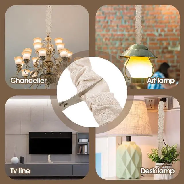 Alt view image 5 of 7 - 4 Pcs Fabric Cord Cover, 6 Feet and 4 Feet Length Chandelier Chain Cover Easy to Install for Chandeliers Lighting Wire Cable Management and Hiding