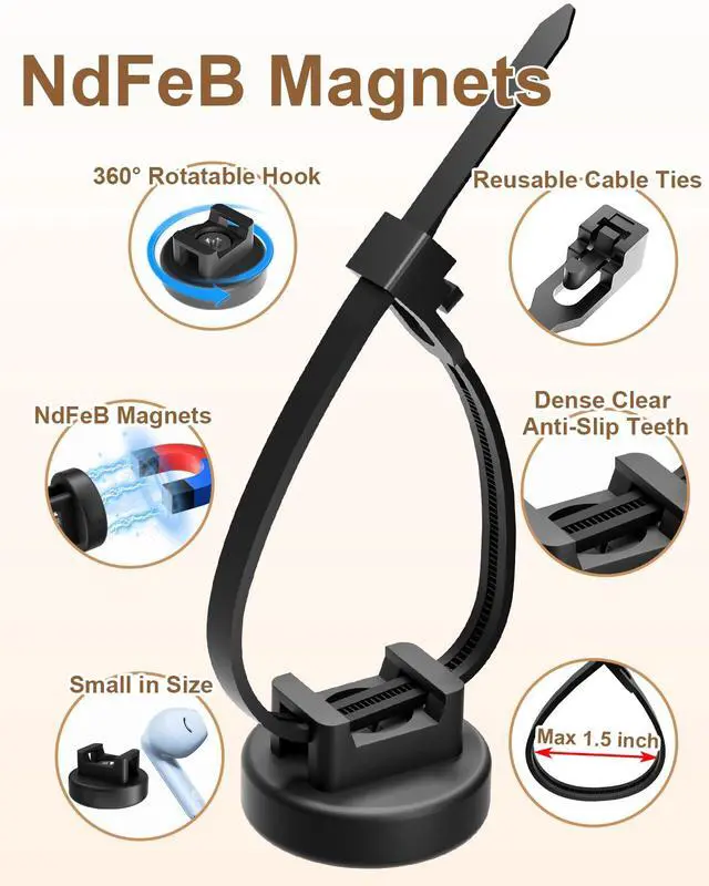 Alt view image 3 of 6 - 15 PCS Magnetic Zip Tie Mounts, Black Magnetic Wire Holder Multipurpose & Releasable Nylon Cable Ties & Cable Tie Mounts Base and Tapping Screws for Car and Office Supplies(85 Pcs 22mm)