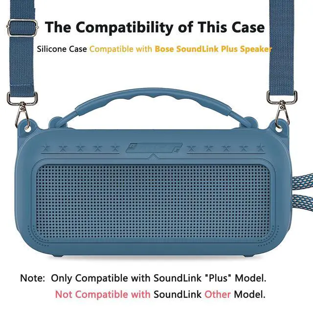 Alt view image 2 of 7 - Silicone Cover Case for Bose SoundLink Plus Bluetooth Speaker | Soft Silicone Protective Case with Carrying Handle and Shoulder Strap, Shockproof and Anti-Scratch Cover (Blue Dusk)