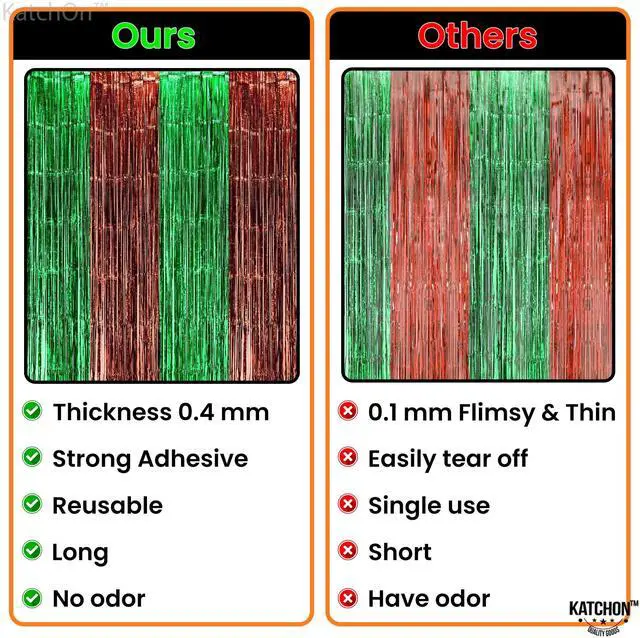 Alt view image 4 of 7 - XtraLarge Green and Brown Backdrop - 3.25x 8 Feet, Pack of 4 | Green and Brown Fringe Backdrop Curtains for Football Party Decorations | Foil Fringe Curtains for Dinosaur Birthday Decor