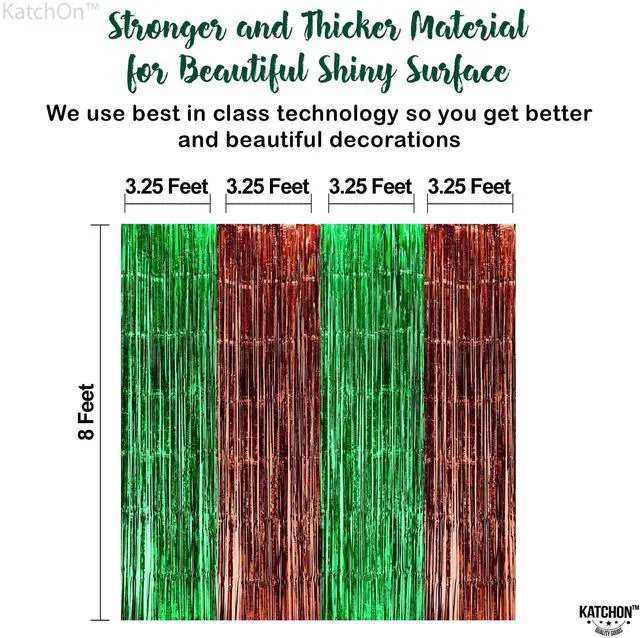 Alt view image 2 of 7 - XtraLarge Green and Brown Backdrop - 3.25x 8 Feet, Pack of 4 | Green and Brown Fringe Backdrop Curtains for Football Party Decorations | Foil Fringe Curtains for Dinosaur Birthday Decor