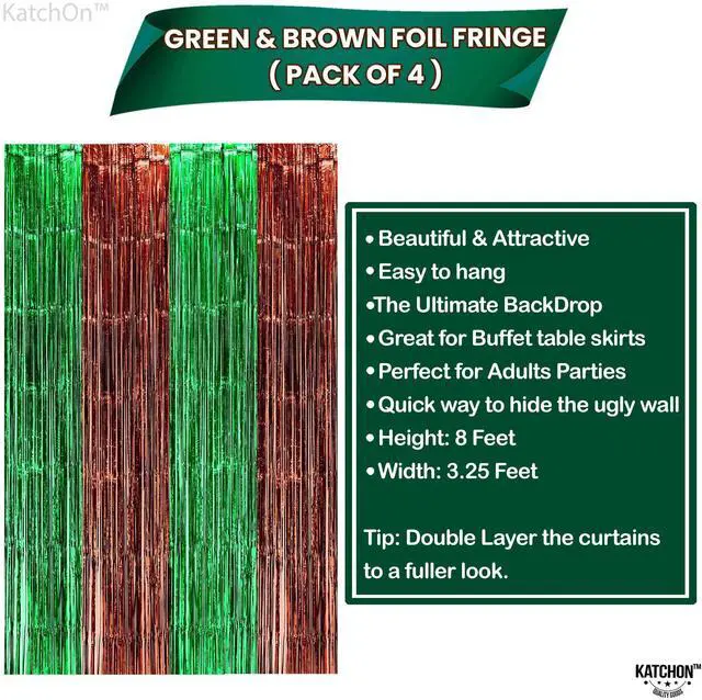 Alt view image 3 of 7 - XtraLarge Green and Brown Backdrop - 3.25x 8 Feet, Pack of 4 | Green and Brown Fringe Backdrop Curtains for Football Party Decorations | Foil Fringe Curtains for Dinosaur Birthday Decor
