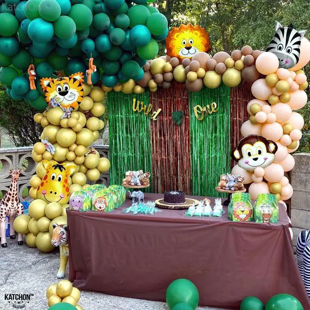 Alt view image 7 of 7 - XtraLarge Green and Brown Backdrop - 3.25x 8 Feet, Pack of 4 | Green and Brown Fringe Backdrop Curtains for Football Party Decorations | Foil Fringe Curtains for Dinosaur Birthday Decor