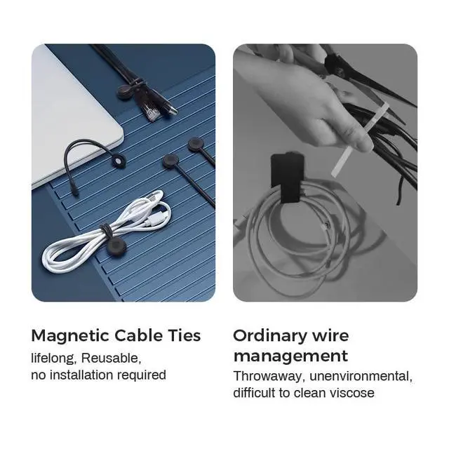 Alt view image 6 of 7 - Magnetic Cable Ties Reusable Black | 10 reusable magnetic cable ties for organizing cords, wires, and desk cables with a strong, flexible rubber design