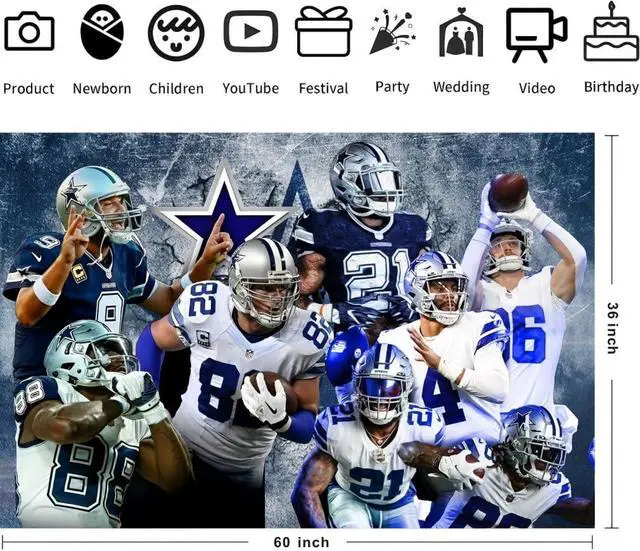 Alt view image 3 of 6 - Cowboys Birthday Party Decorations, 5x3ft Happy Birthday Back Drop Banner Theme Backdrop Banner for Football Party Decorations Indoor Outdoor