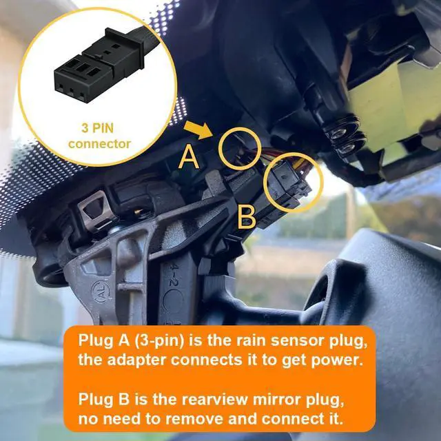 Alt view image 2 of 6 - Dash Camera Power Adapter (3-Pin) for Audi Volkswagen Porsche, Connects to Rain Sensor, LED Display USB Power Source, Easy to Install, 5V 12V Output, for Dash Cam, Radar, D3-025