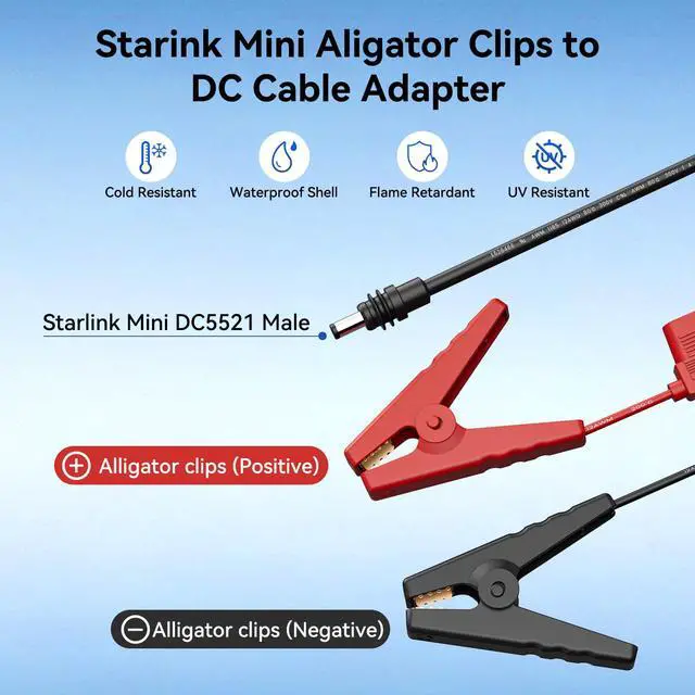 Alt view image 5 of 7 - Starlink Mini Power Cable, Alligator Clips to DC Cable 12-48V Input Adapter for Starlink Mini, 12AWG DC Power Cable with 20A Fuse Protection, DC5521 Male Connector for RV, Car Battery(6.5FT)