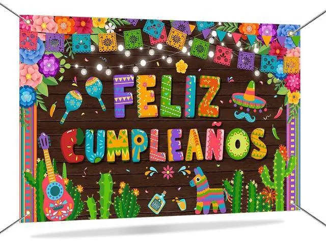 Main image of Feliz Cumpleaños Banner Backdrop Mexican Spanish Birthday Party Decorations Fiesta Birthday Background Party Supplies 70.8 x 43.3 Inch
