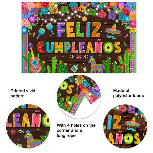 Alt view image 4 of 7 - Feliz Cumpleaños Banner Backdrop Mexican Spanish Birthday Party Decorations Fiesta Birthday Background Party Supplies 70.8 x 43.3 Inch