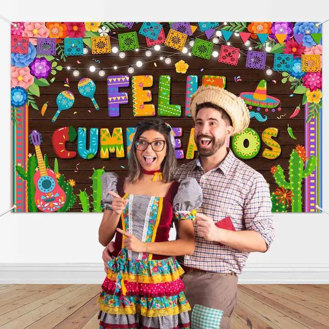 Alt view image 3 of 7 - Feliz Cumpleaños Banner Backdrop Mexican Spanish Birthday Party Decorations Fiesta Birthday Background Party Supplies 70.8 x 43.3 Inch