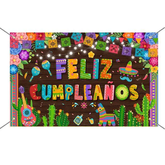 Alt view image 7 of 7 - Feliz Cumpleaños Banner Backdrop Mexican Spanish Birthday Party Decorations Fiesta Birthday Background Party Supplies 70.8 x 43.3 Inch