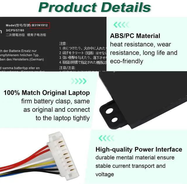 Alt view image 4 of 6 - 42Wh B31N1912 C31N1912 Battery for Asus VivoBook 14 E410M E410MA L410M L510 | Replacement L410MA E410KA F414MA-CL E510KA L510MA R522MA Vivobook 14 E410MA-EK017TS Notebook 11.5V Vivobook L410M-15