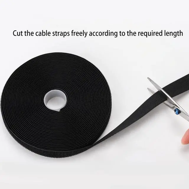 Alt view image 4 of 7 - 65 Ft x 3/4 Inch Hook and Loop Straps with 100 Metal Buckles, Nylon Fastening Cable Ties Adjustable Cinch Strap, Cut-to-Length, Black