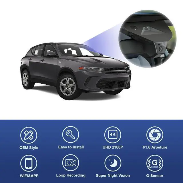 Alt view image 3 of 6 - 4K Dash Cam Suitable for Dodge Hornet 2023 2024 2025 GT R/T Plus (HD2-D5410), Integrated OEM Look, UHD 2160P Video, Built-in WiFi & APP, Loop Recording, G-Sensor, Plug & Play, 64GB Card