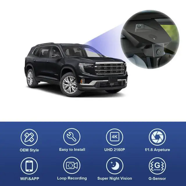 Alt view image 3 of 6 - 4K Dash Cam Suitable for GMC Acadia 2024-2026 AT4 Elevation Denali Ultimate (HD2-D5300), OEM Factory Look, 2160P UHD Video, WiFi & APP, Loop Recording, G-Sensor, Plug & Play, 64GB Card